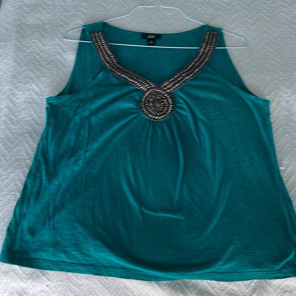 Teal top with wooden beading